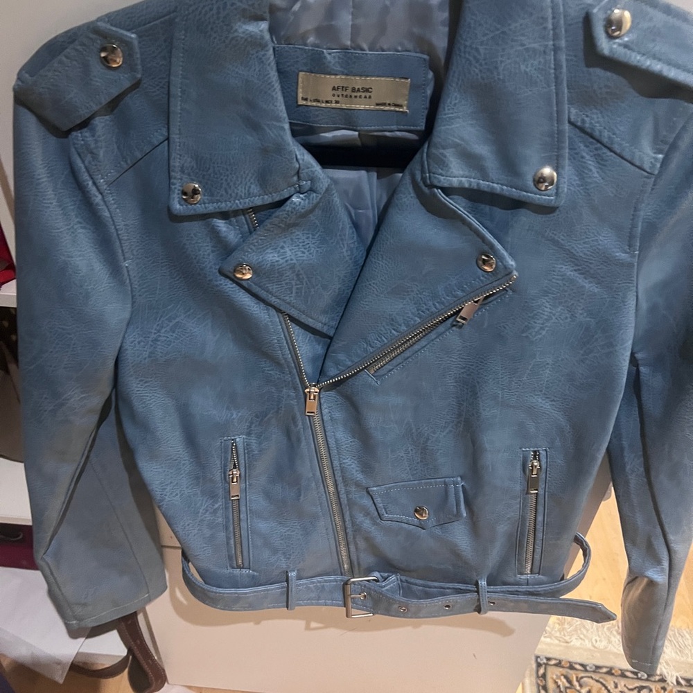 AFTF Basic outerwear Blue Women’s Beautiful Moto Leather Jacket